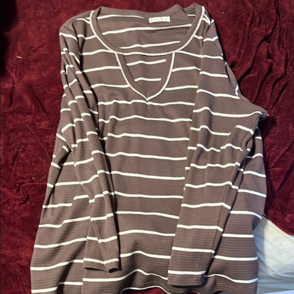Women's Striped Top - Brown and White